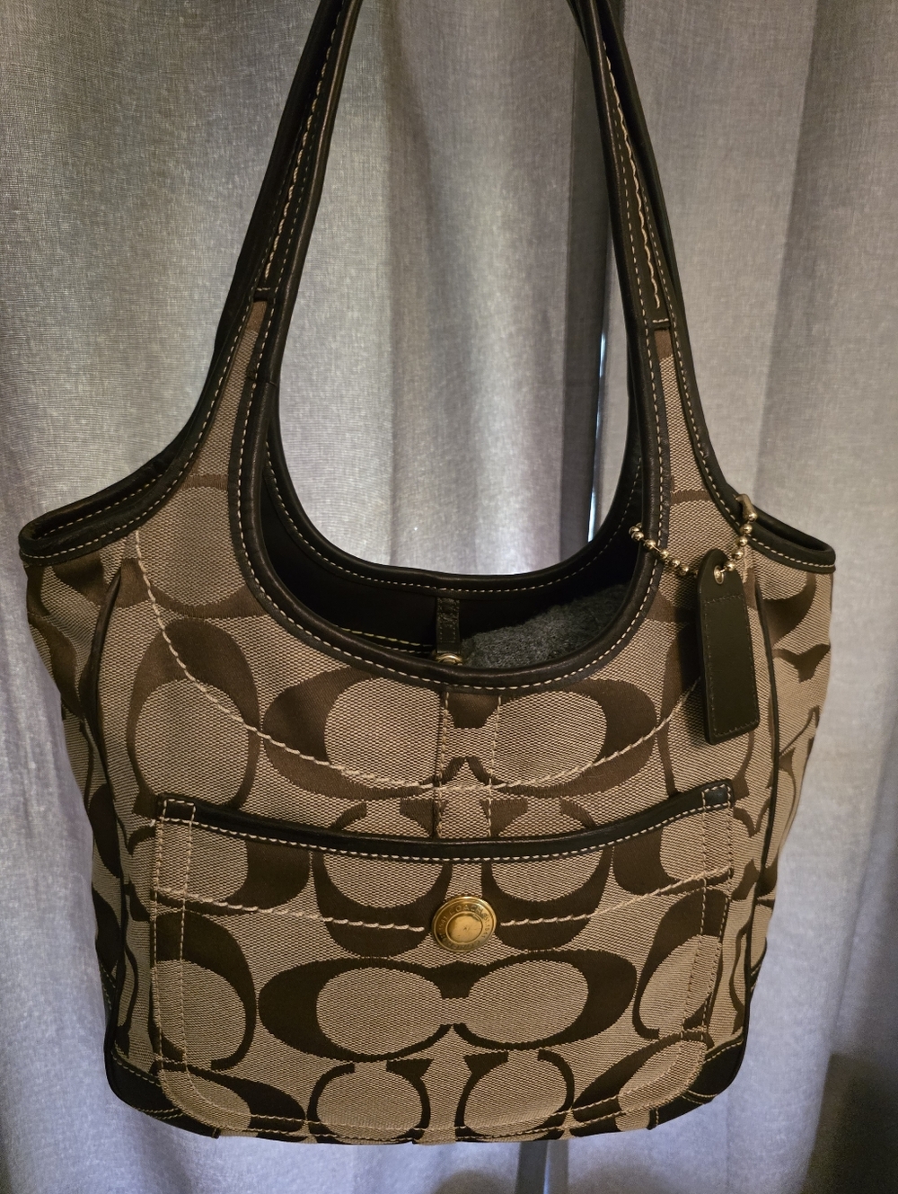 Authentic Coach Signature Canvas Tote Bag in Brown From JAPAN